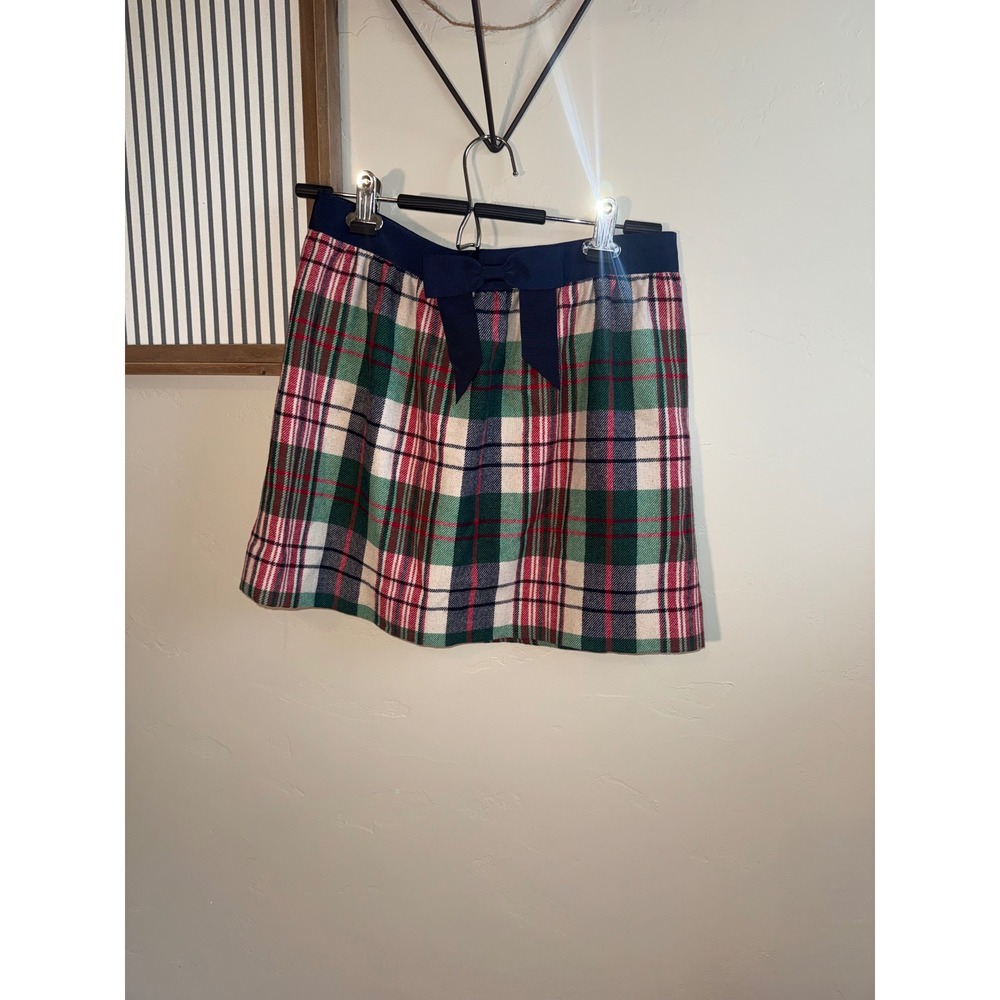Vineyard Vines Womens Green Red Plaid Wool Blend Bow Mini Skirt Size 4